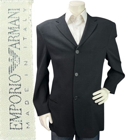 EMPORIO ARMANI Sport Coat Men 42R Black Textured Soft Stretch Tech